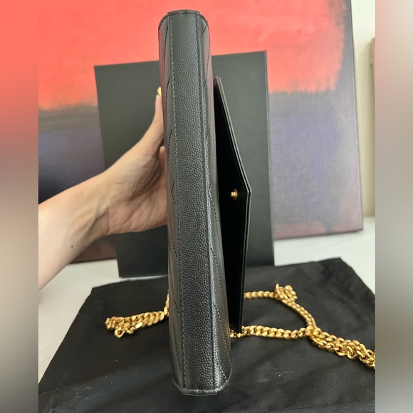 ๐SOLD๐ SAINT LAURENT Large Black WOC Grain de Poudre Wallet on Chain Monogram - Picture 8 of 16